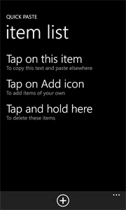 Screenshot of Quickpaste showing a list of items